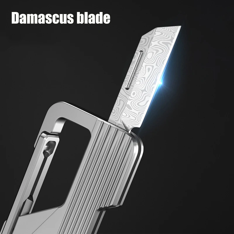 Titanium Alloy Keychain Knife Damascus Steel Blade Multi-function Screwdriver Bottle Opener Hex Wrench Small Tool Men's Car Key