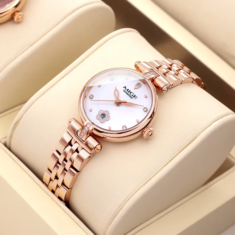 MIGE oryginalny zegarek kwarcowy Miyota damski wodoodporny damski zegarek na rękę moda diamentowy świecący wodoodporny zegarek dla kobiet prezent