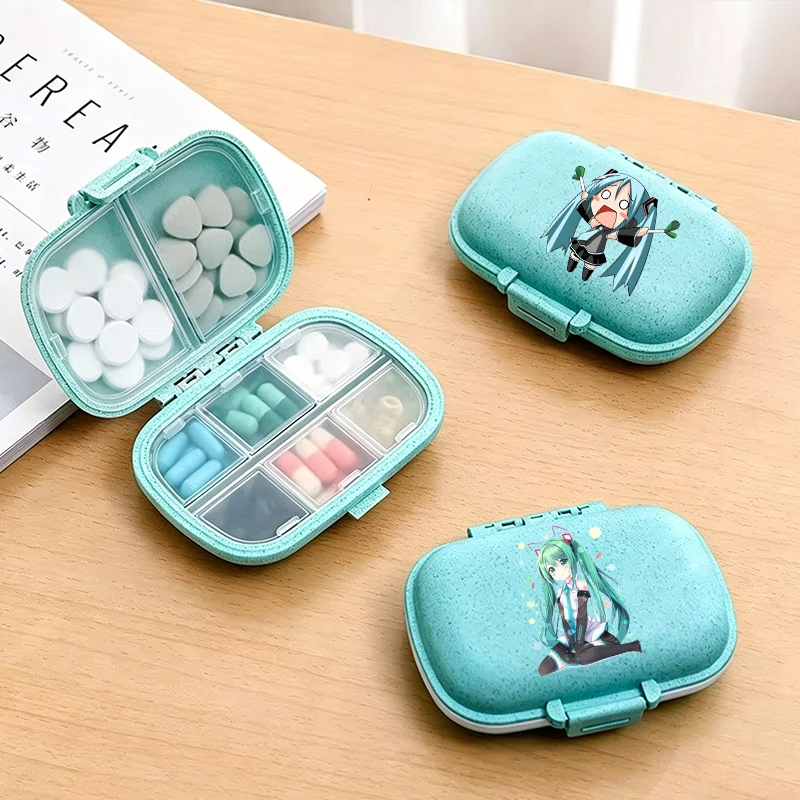 

Hatsunes Miku Mini Portable Pills Organizer Case Kawaii 8 Grids Pill Box Tablet Storage Container Travel Cute Medicine Pill Case
