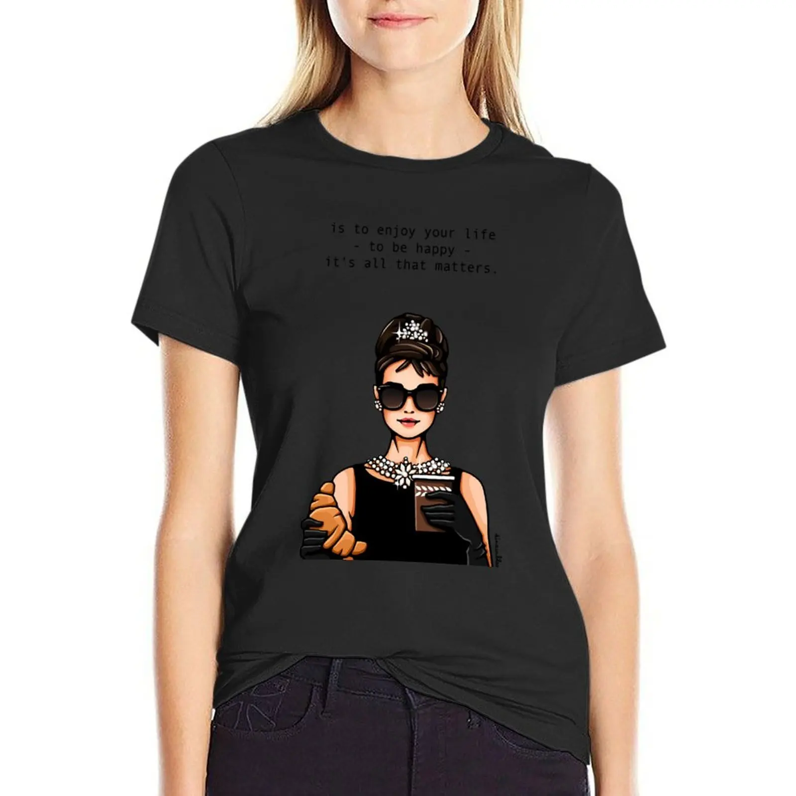 

Audrey Hepburn Breakfast T-Shirt cute clothes graphics female summer tops cropped t shirts for Women