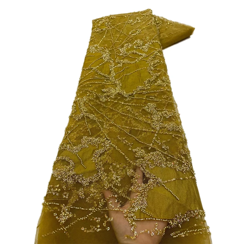 여성 최신 프랑스 비즈 네트 레이스 원단, 스팽글 아프리카 우아한 튤 레이스 파티 웨딩 드레스 재봉 소재 메쉬 비즈