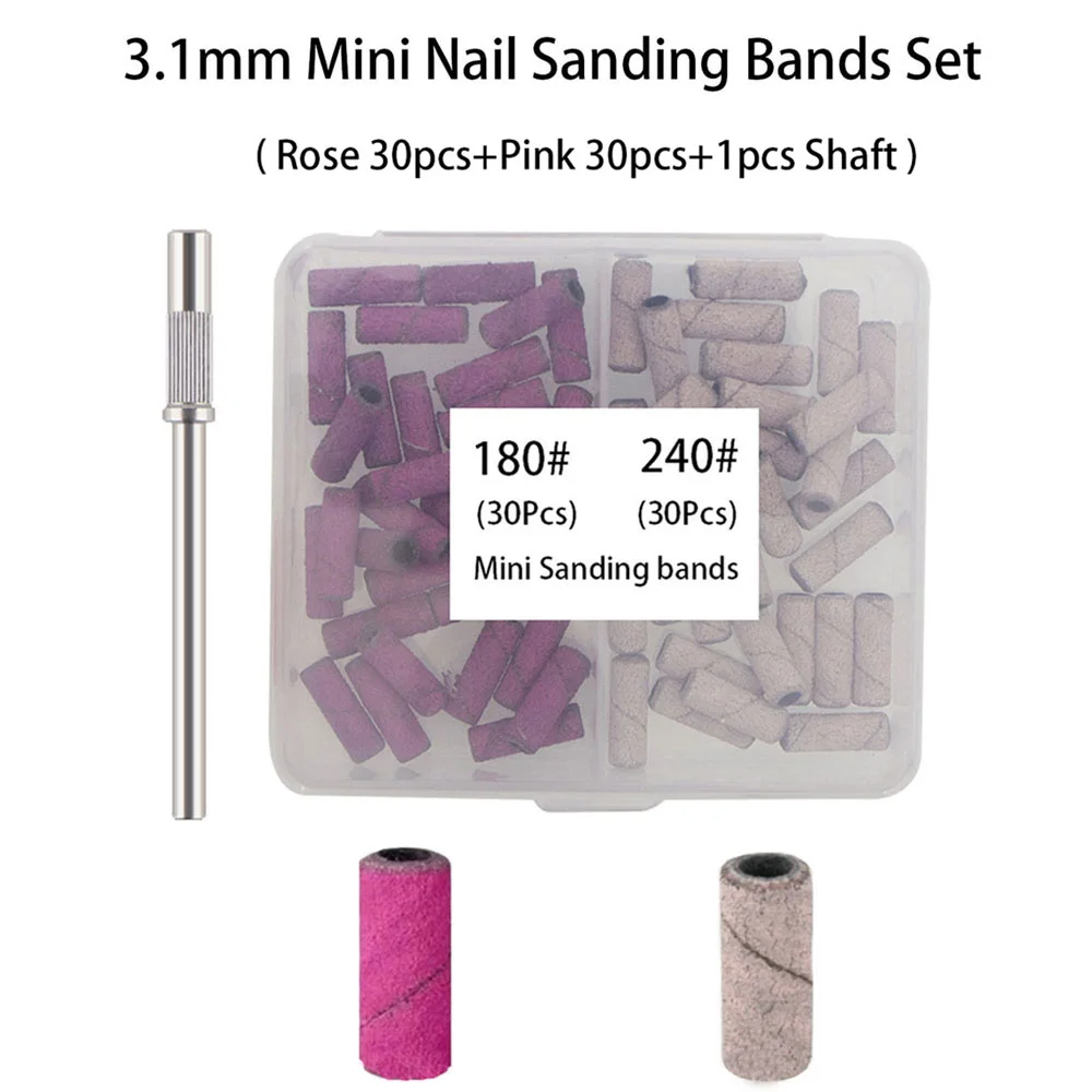 60Pc 3.1mm Mini Nail Sanding Bands With Metal Shaft Set Nail Gel Remove Tools Kit Cutter Dril Bit Mini Sand Bands Nail Drill Bit