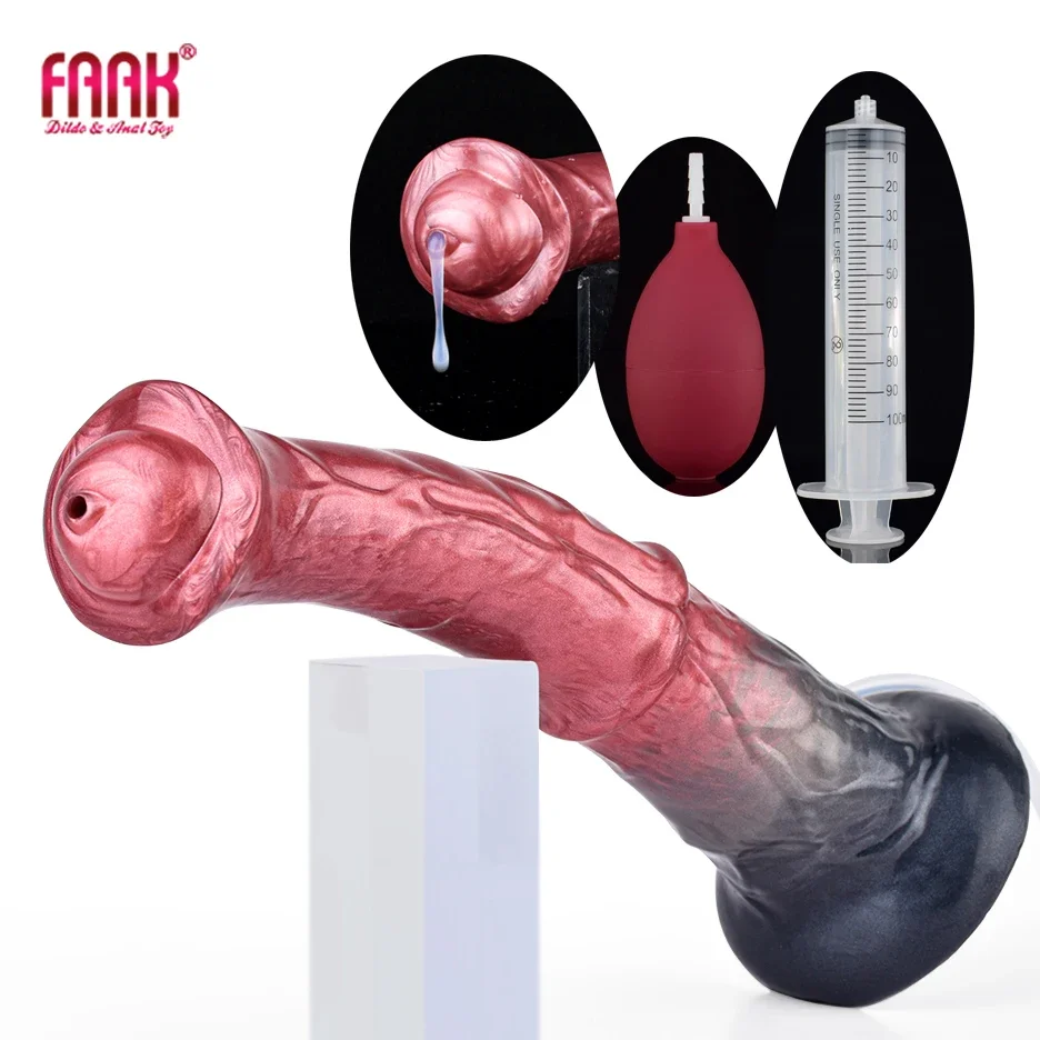 FAAK Silicone Ejaculation Horse Dildo With Sucker Multi Color Spray Liquid Function Fantasy Squirting Penis Sex Toys For Women