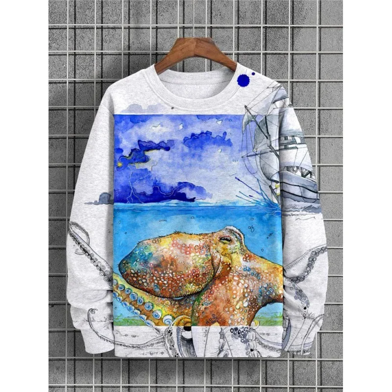 Autumn sweatshirt 3d monster pattern long sleeve printed tops fashion new men's round neck pullover sweatshirt oversized men's c