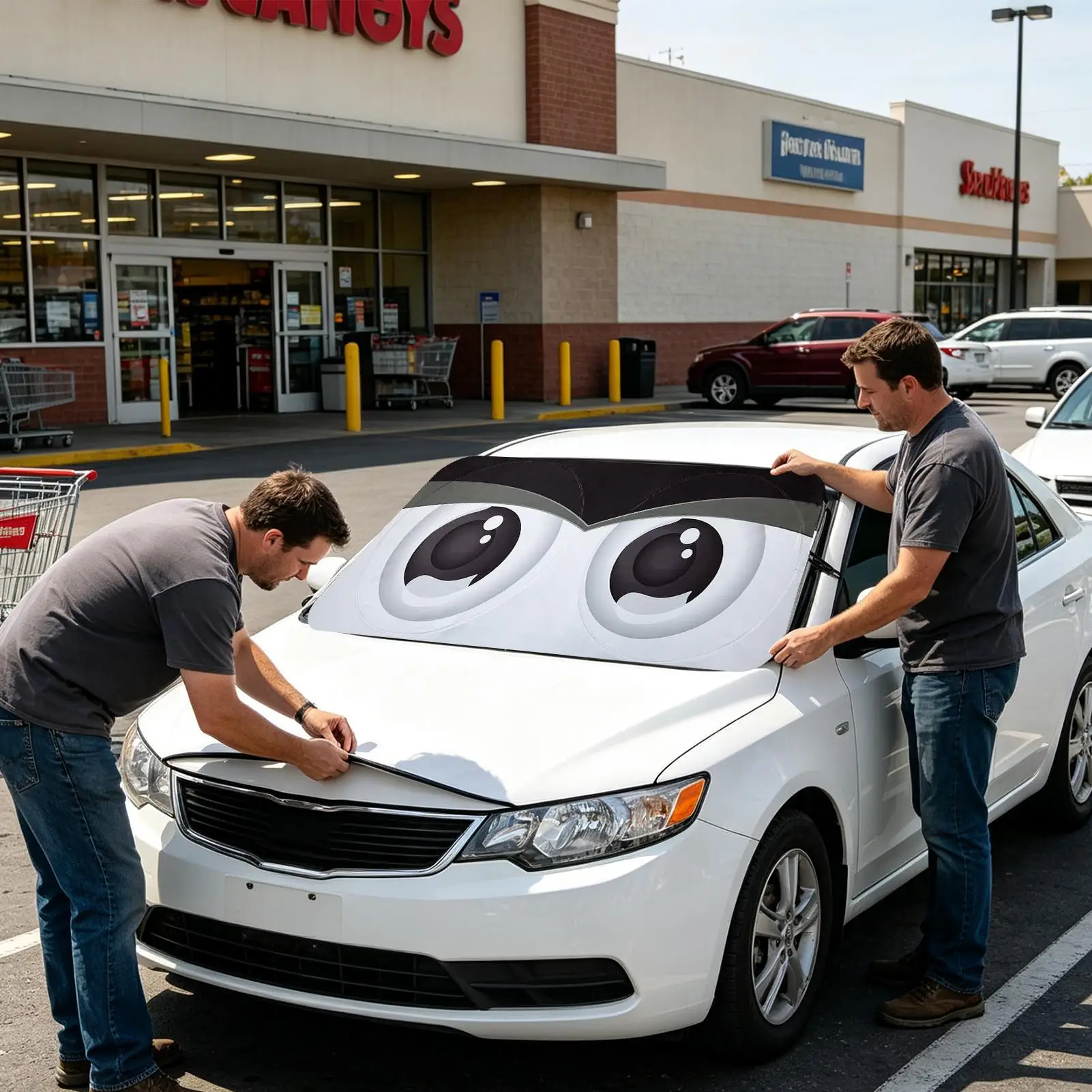 Sun Shade For Car Windshield Funny Big Eye Foldable Thickened Car Window Shades Sun Screen For Vehicle SUV RV Sedan Pickup Van