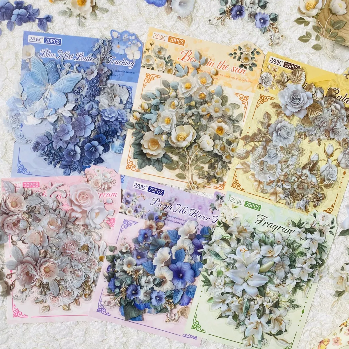 20pcs Vintage Floral Stickers PET Flower Corner Stickers for DIY Scrapbooking Albums Junk Journal Decoration PET Stickers