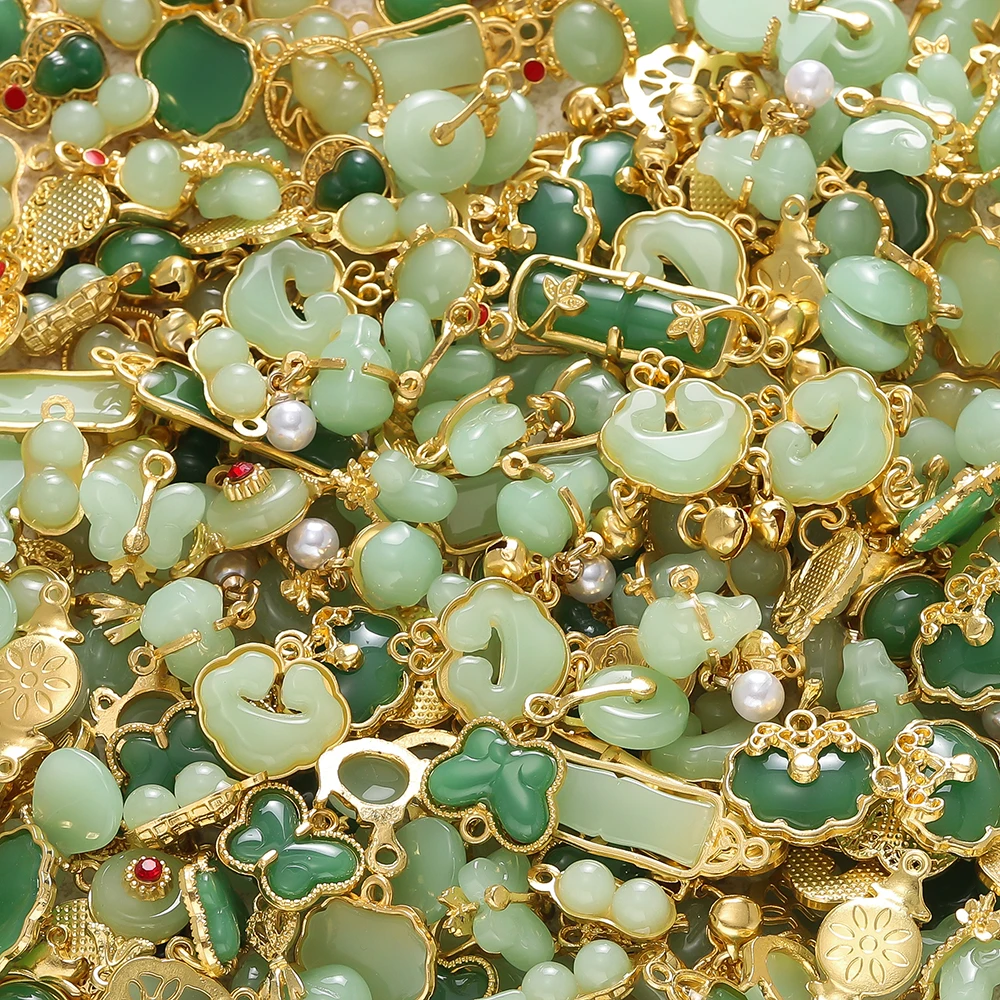25/45/70pcs Alloy Imitation Jade Charms Green Mixed Pendant for DIY Necklace Bracelet Earring Jewelry Making