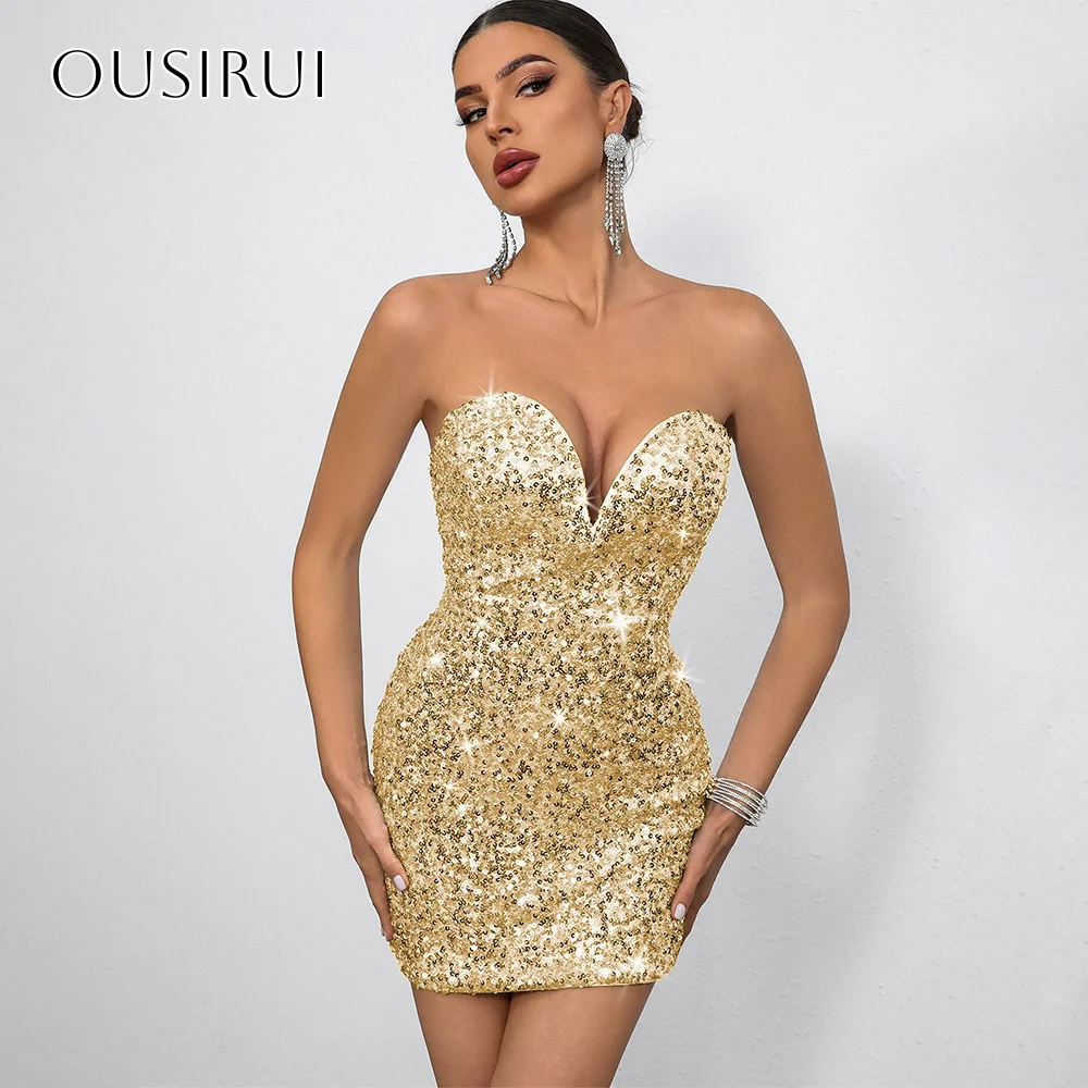 

Sweetheart Sequined Short Sheath Cocktail Dresses Sleeveless Bow Back Customized платье на выпускной