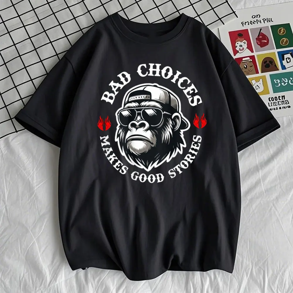 مضحك القرد الخيارات السيئة جعل قصص جيدة س الرقبة تي شيرت مضحك طباعة جولة الرقبة التي شيرت لطيف الجرافيك تيز الرجال الملابس #1