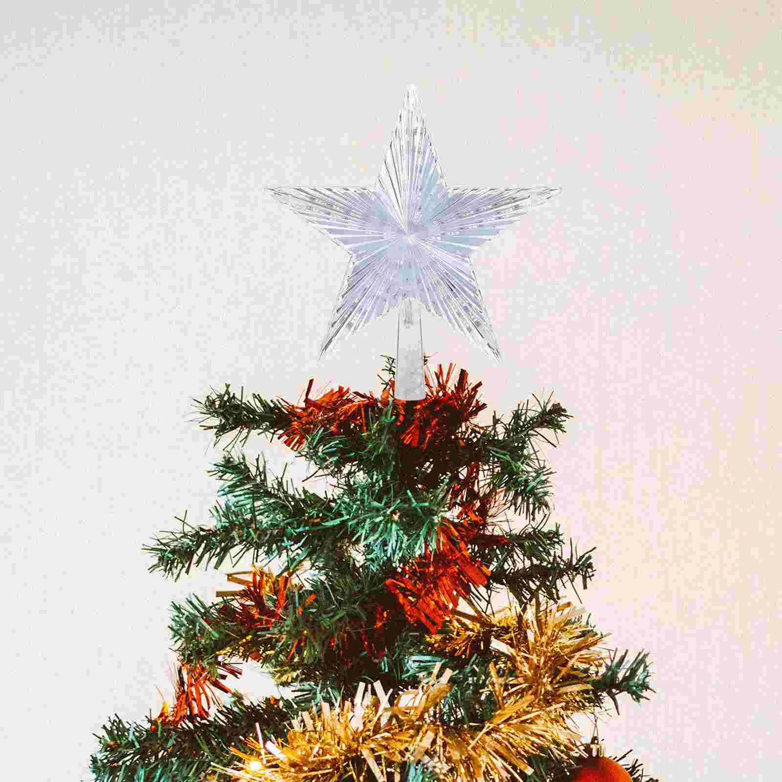 Adorno de estrella para árbol de Navidad, adorno de estrella LED para copa de árbol, decoración del hogar con enchufe estadounidense (blanco cálido)