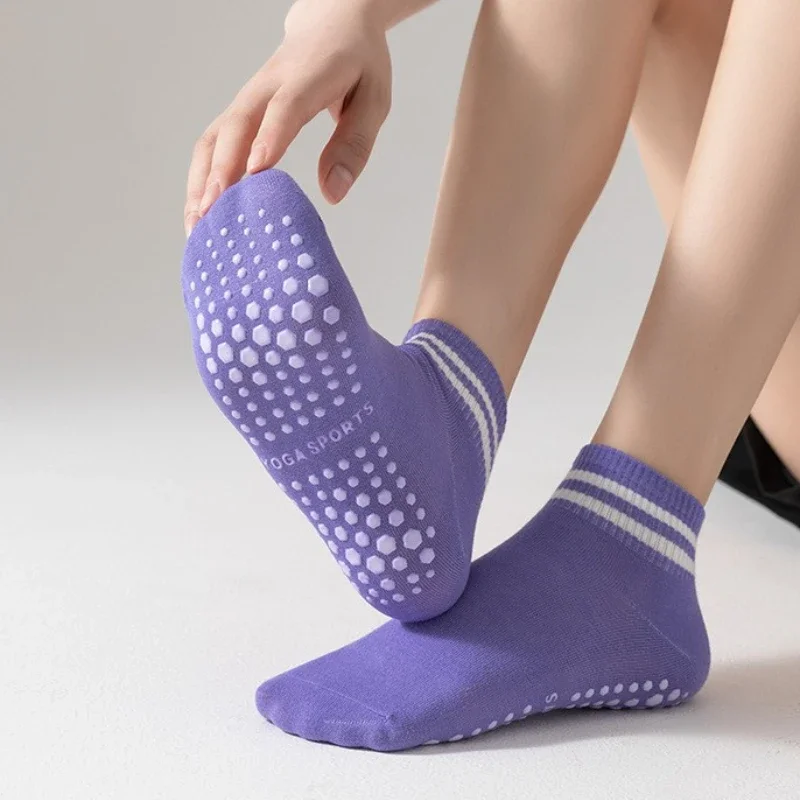 여성용 1 쌍 그립 양말 더블 줄무늬가있는 미끄럼 방지 필라테스 요가 양말 남성 운동 발레 스포츠 피트니스 운동 양말