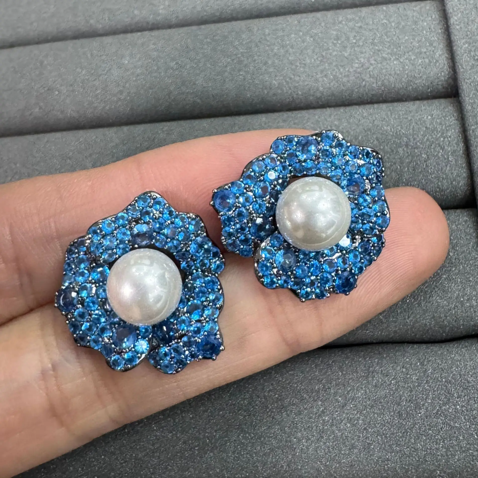 

flower petals stud earrings for women sweet jewelry zircon blue fushia white floral earrings cute gift party daily wear jewelry