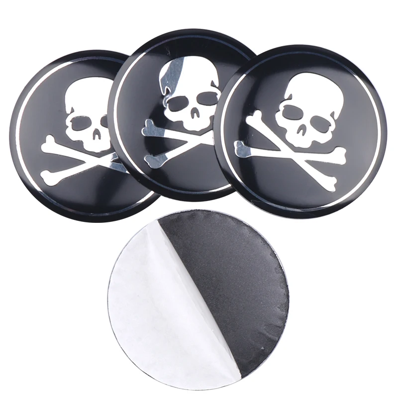 4PCS 56/65mm 3D Aluminum Skull Skeleton Crossbones Badge Auto Wheel Center Cover Stickers Hub Caps Decals Car Decor Accessories