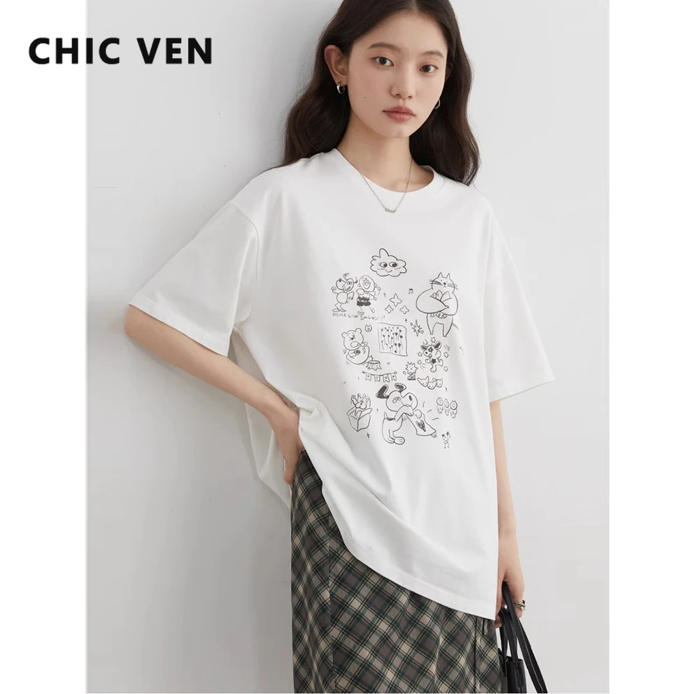 

CHIC VEN корейские женские футболки свободные повседневные новые стильные футболки с круглым вырезом и буквенным принтом с короткими рукавами пуловер женский топ летний