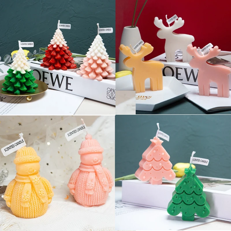 Multi Style Christmas Series Silicone Candle Mold Christmas Tree Snowman Elk Santa Claus Gypsum Resin Soap Mould Home Decor Gift