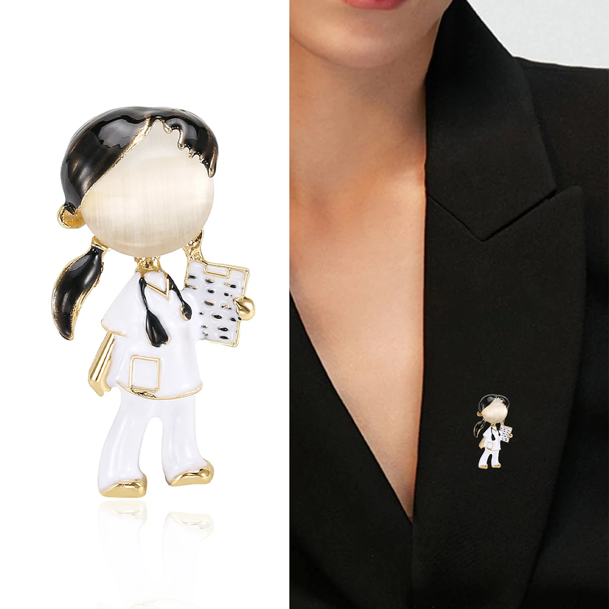 Beaut&Berry Classic Enamel Nurse Brooches for Women Medical Character Pins Casual Party Accessories New Gifts Friends Decoration
