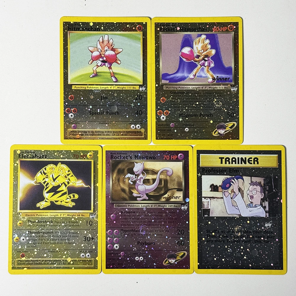 PKM English PTCG Best of Game Foil DIY Proxy Game Cards Electabuzz Hitmonchan Professor Elm Rocket's Hitmonchan Rocket's Mewtwo