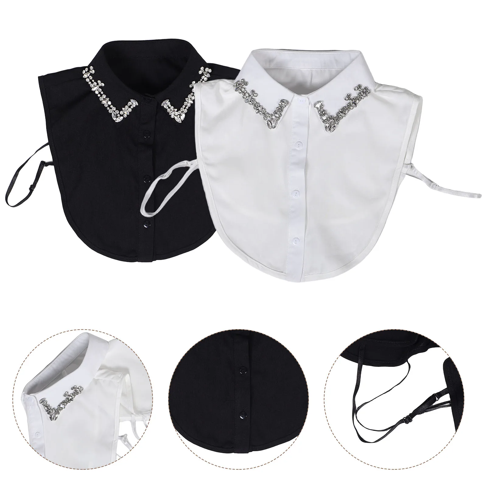 

2 Pcs Fashion Fake Collar for Women Jeweled Blouse Detachable Bling Dickey Rhinestones Shirt