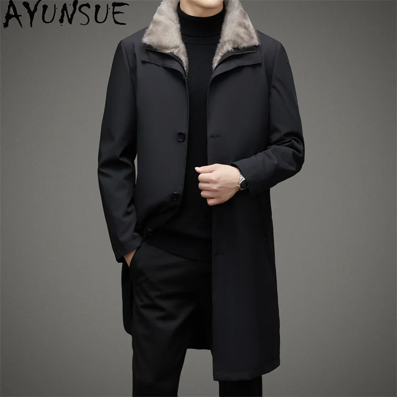 AYUNSUE New Real Mink Fur Parka Winter Jacket for Men Clothing Natural Mink Fur Liner Jackets Men Warm Fourrure Véritable Homme