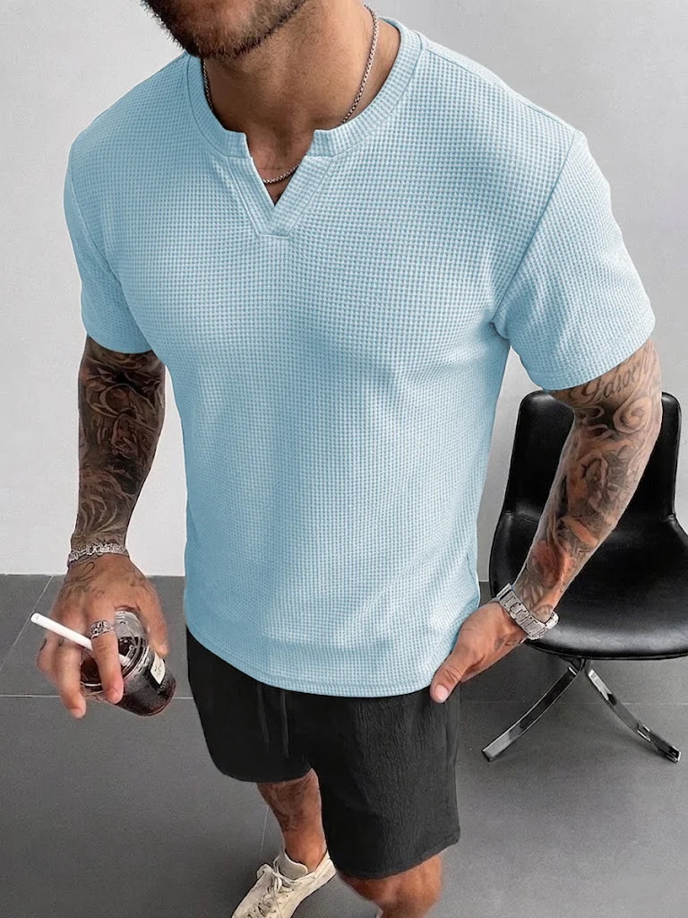 Kaos Henley Waffle Biru Muda P - Summer Light Clothing ulasan dan harga