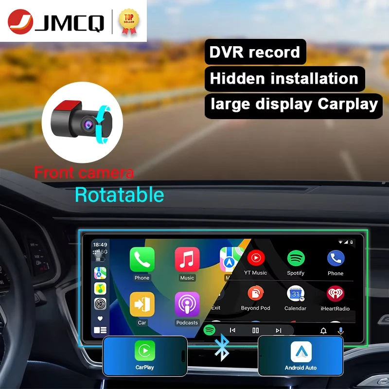 

JMCQ 10.26" Car DVR Split design wireless Carplay Dash Cam Rearview mirror camera Android Auto Dual Lens Video Recorder BT WIFI