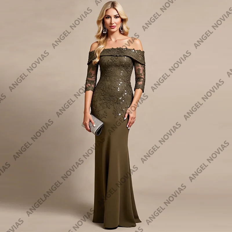 

Customized Off Shoulder Mother of the Bride Dresses with Half Sleeves Vestidos Elegantes Para Mama De La Novia