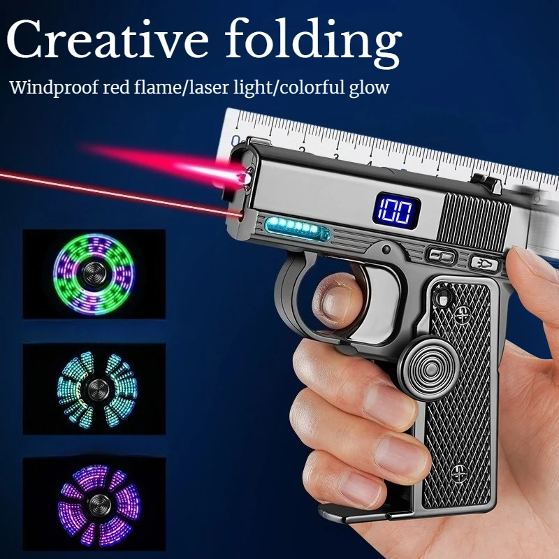 

Luminous Folding Cool Play Decompression Gyro with Laser Light Multifunctional Gun Type Lighter Battery Display CigaretteLighter