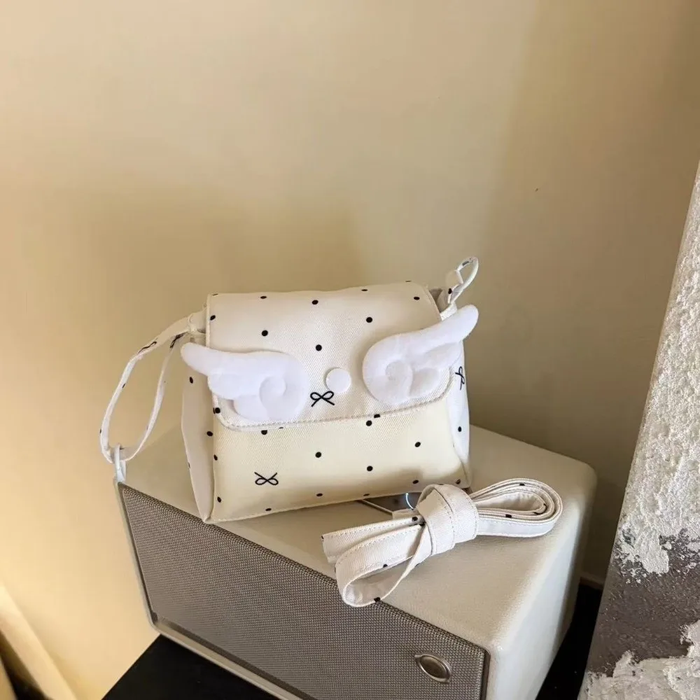Polka Dot Cosmetic Bag with Angel Wings Three-layer Travel Storage Organizer Portable Coin Purse for Lipstick Small Items