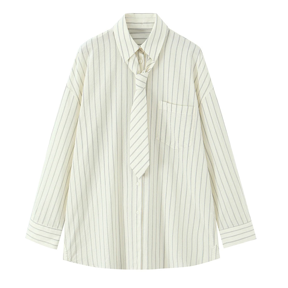 

Свободная женская рубашка с галстуком, модная женская одежда, оптовая продажа, повседневный деловой стиль, топ на пуговицах с длинными рукавами