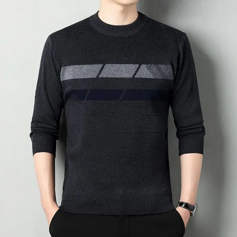 2023 Men\'s Handsome Fashion Patchwork Thick Sweaters Casual Warm Long Sleeve Bottoming Pullovers Autumn Winter Male Clothes