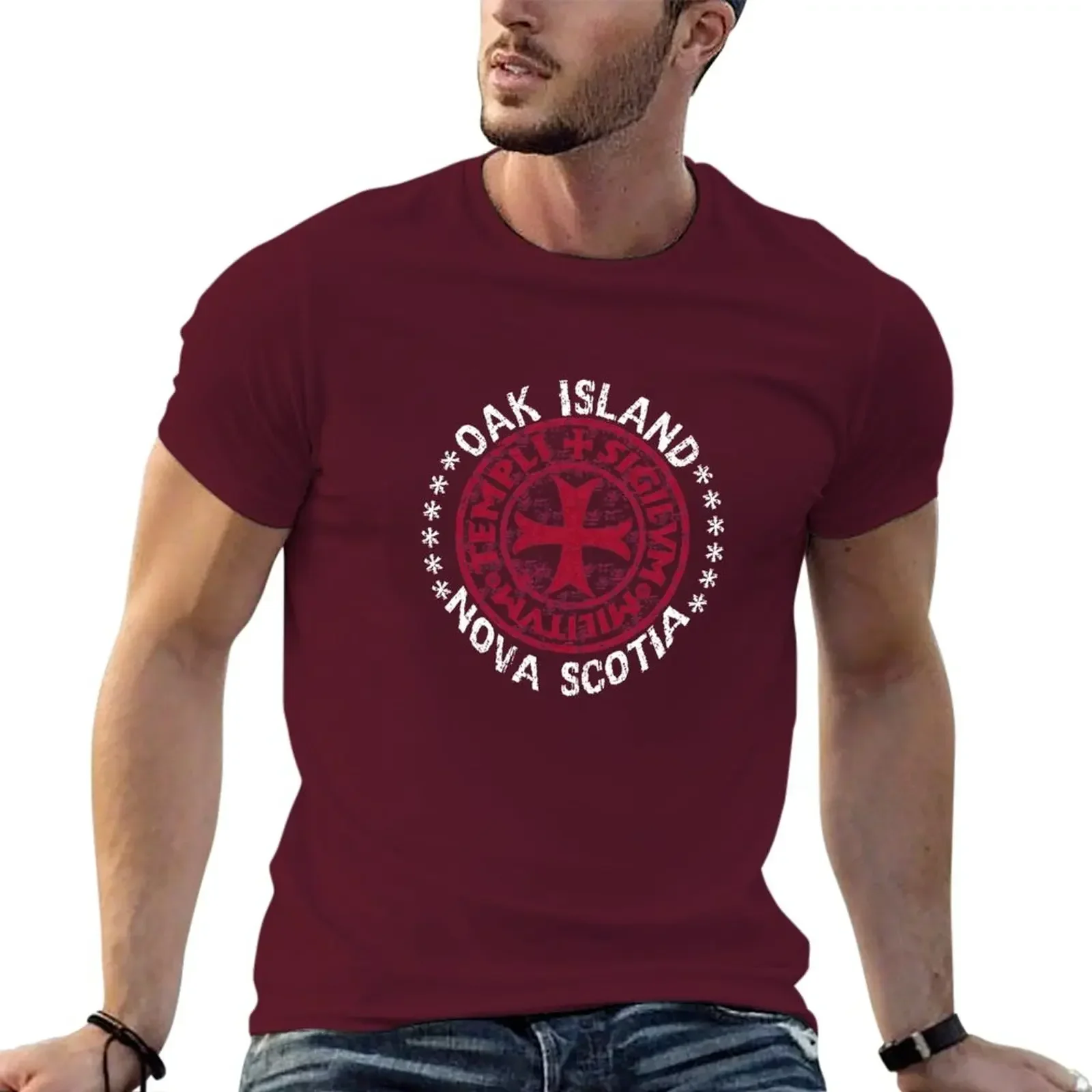 Tee shirt Short sleeve tee customs t shirt for men Oak Island Treasure Hunter Knights Templar Cross Mystery Nova Scotia T-Shirt