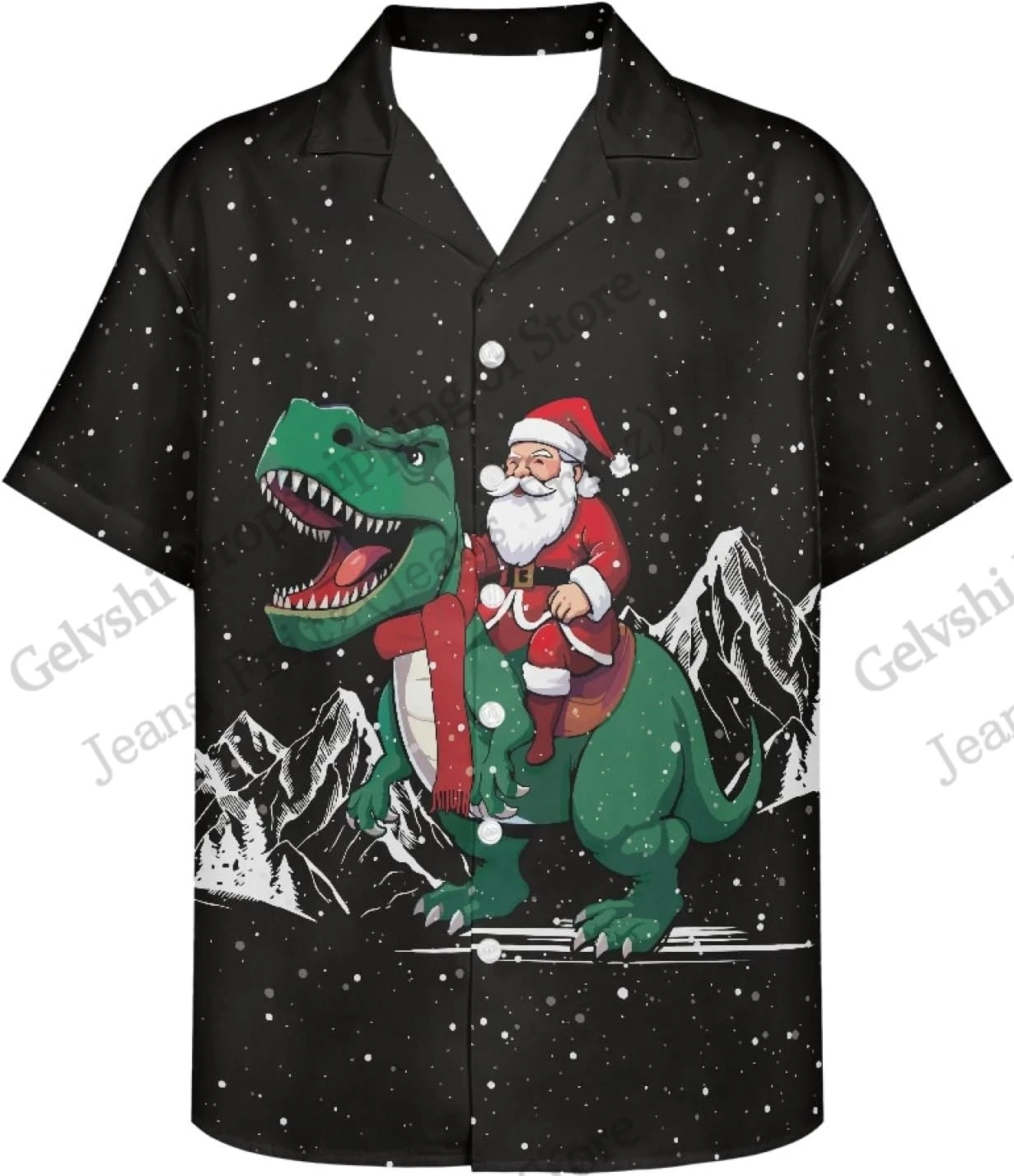 

2026 Новая рождественская гавайская рубашка с 3D принтом динозавра для мужчин и женщин, модная рубашка с короткими рукавами и лацканами, блузка Санта-Клауса, мужская одежда