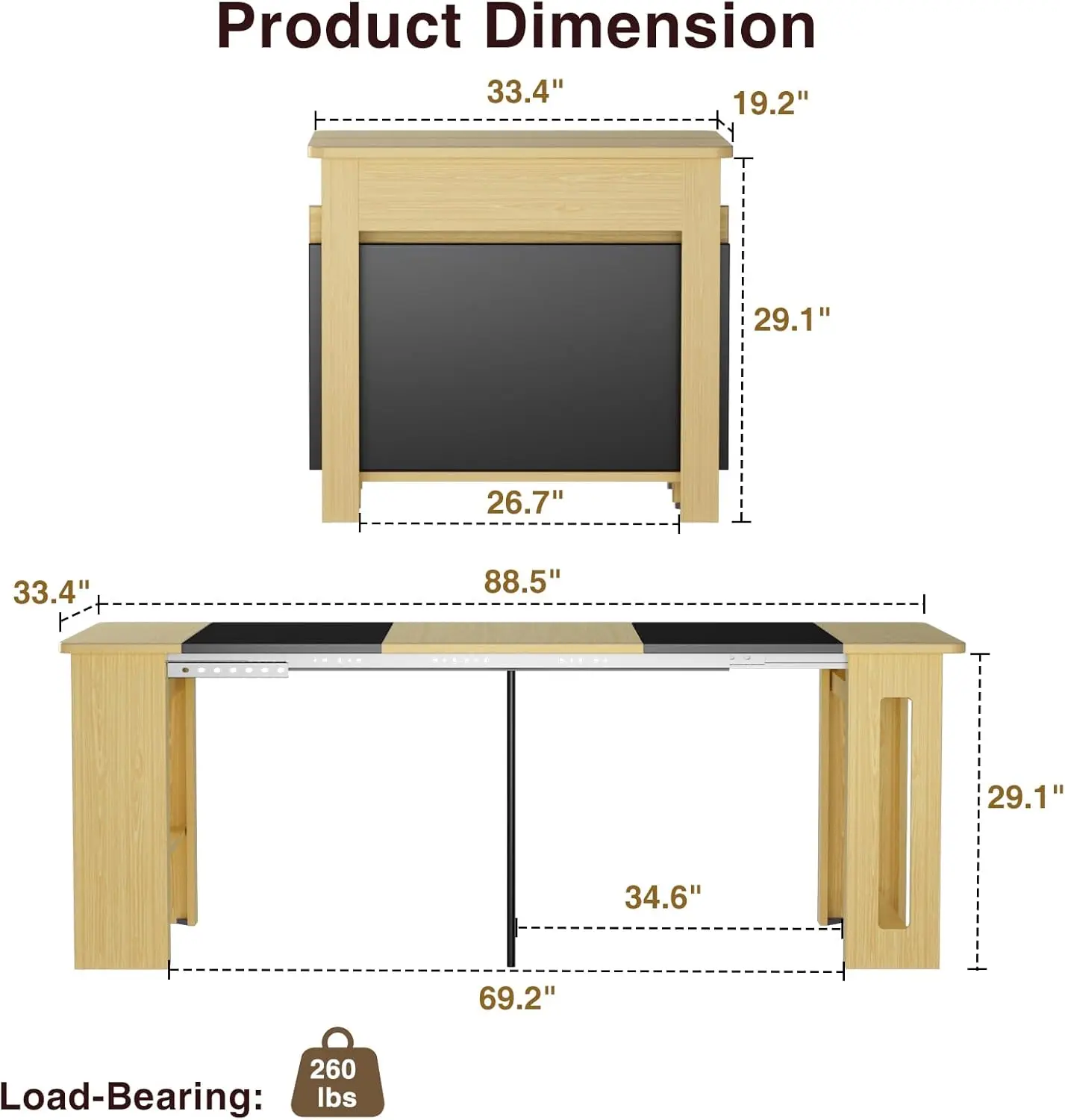 Vabches Extendable Dining Table for 2-8 Person Modern Kitchen Table Wood Console Table Rectangle Dinner Table for Dining Room