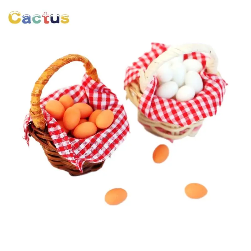 1 Set 1:12 Dollhouse Miniature Egg Basket Red Plaid Duck Egg Frame Kitchen Food Model Pretend Play Toy Doll House Accessories