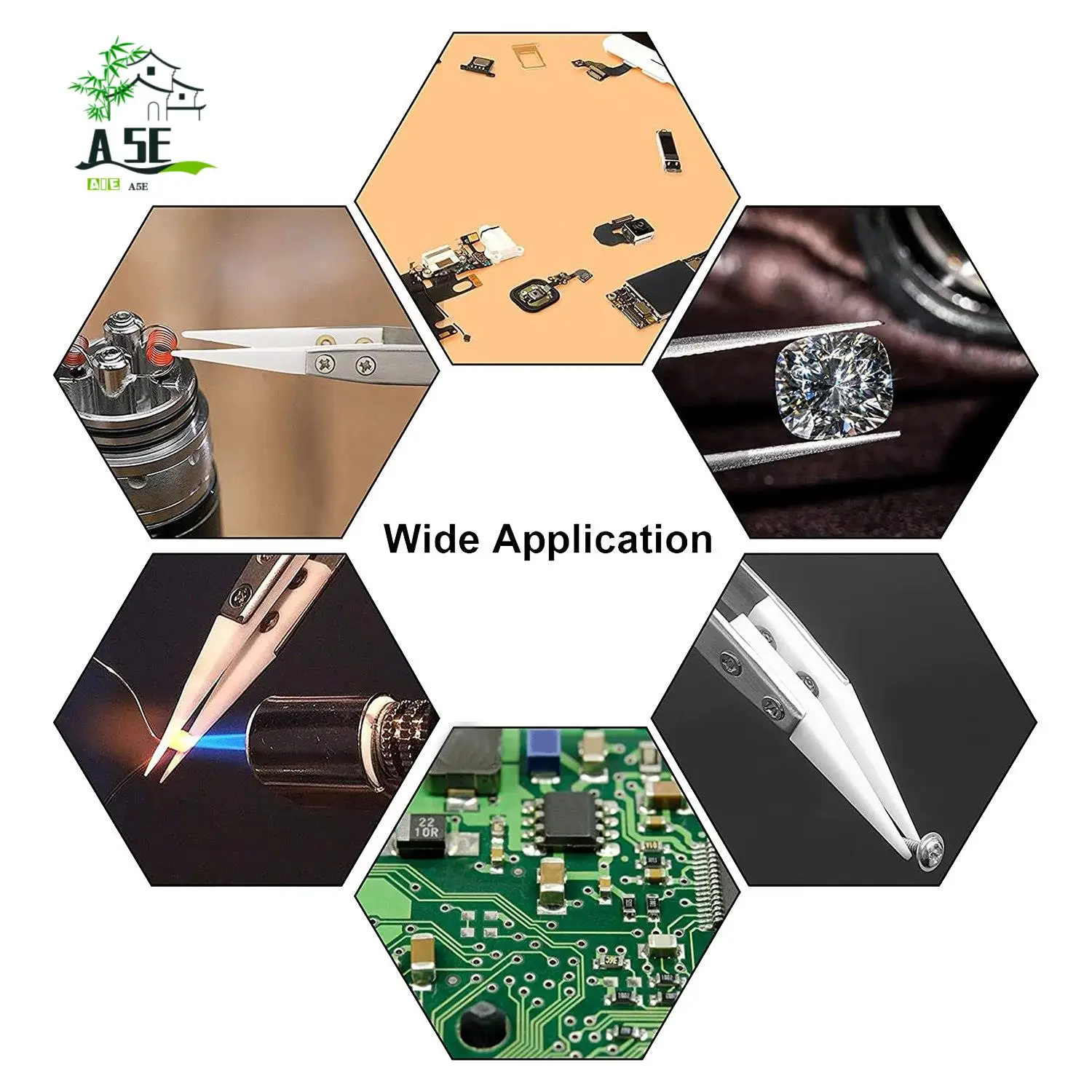 

A05E-6Piece Non-Conductive Precision Reverse Solder Tweezers Pointed Tweezers