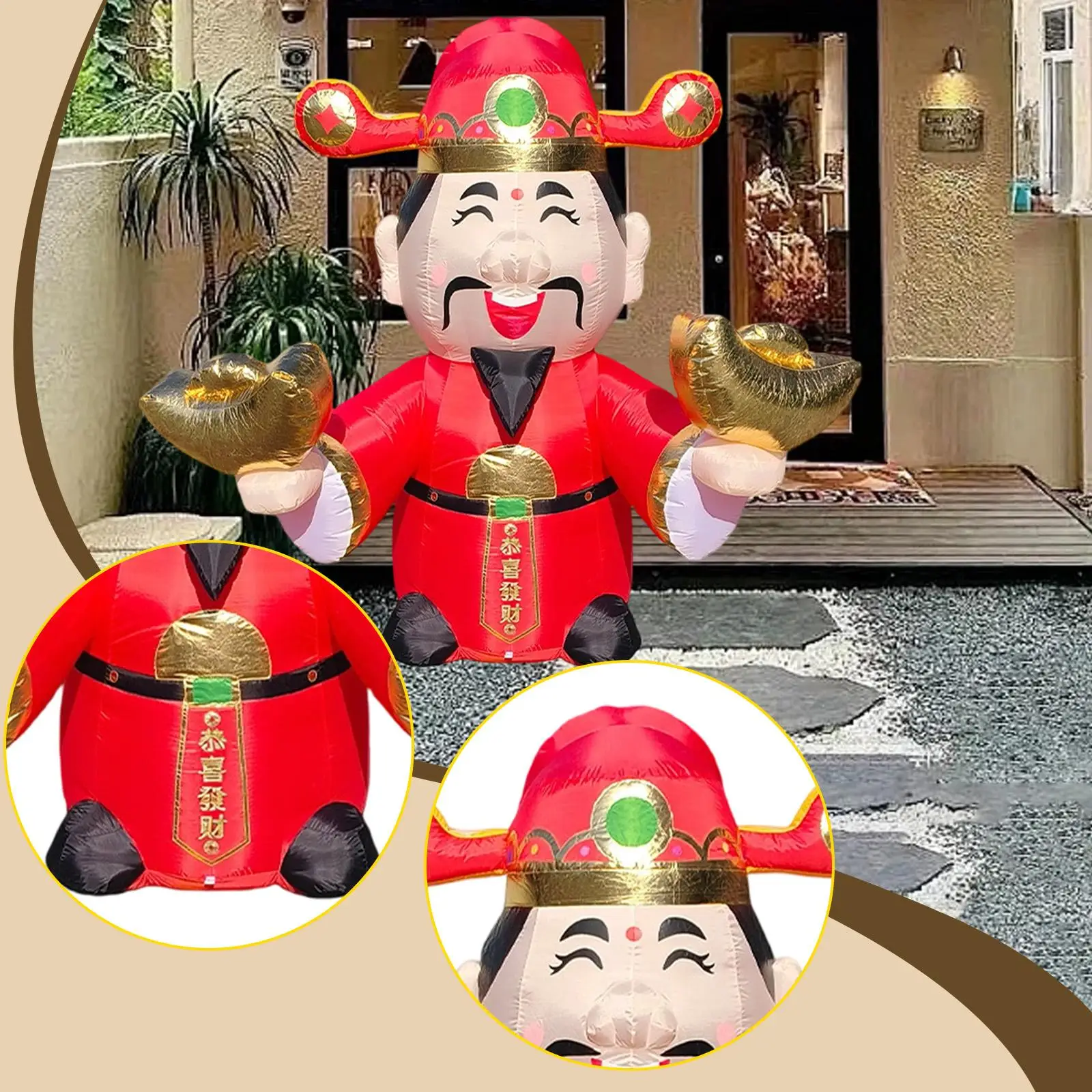 

New Year God of Wealth Inflatable Ornament with LED Lights 2M Cute Waterproof Lighted New Year Yard Decoration for Malls Yard