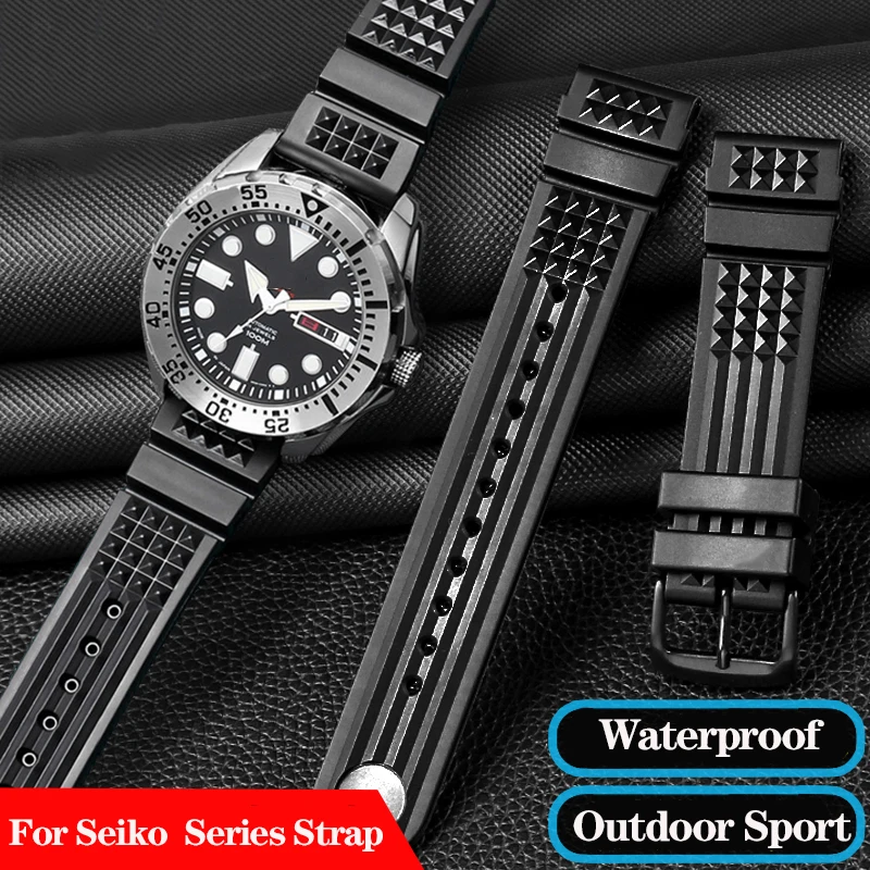 20mm 22mm Silicone Watch Strap for Seiko SRP601J1 Water Ghost Canned Diving Omega Bracelet Black Blue Waterproof Sport Watchband