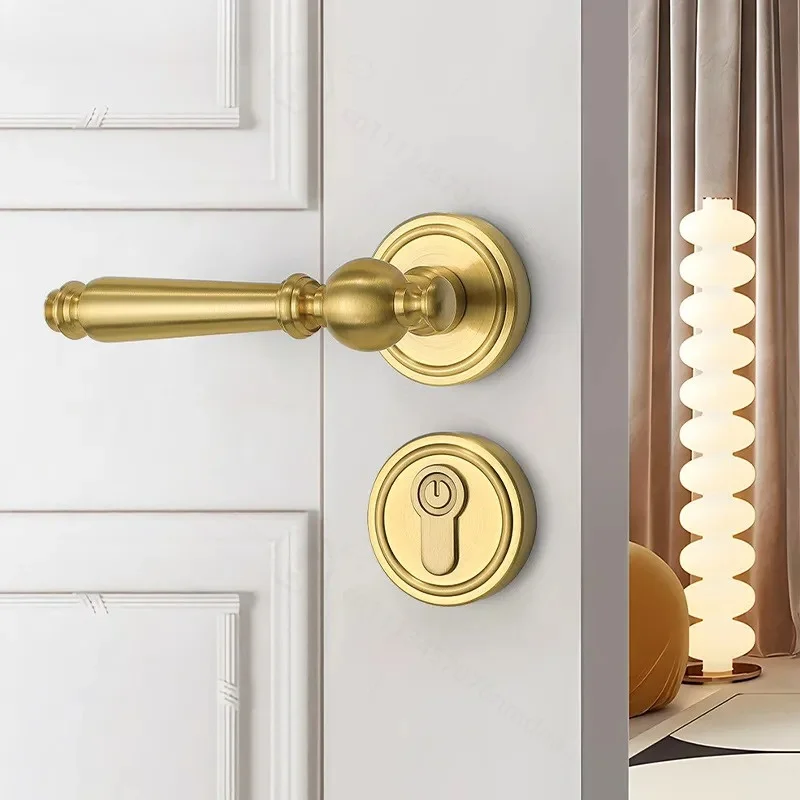 French Retro Brass Bedroom Indoor Door Lock Universal Wooden Door Handle Silent Full Set