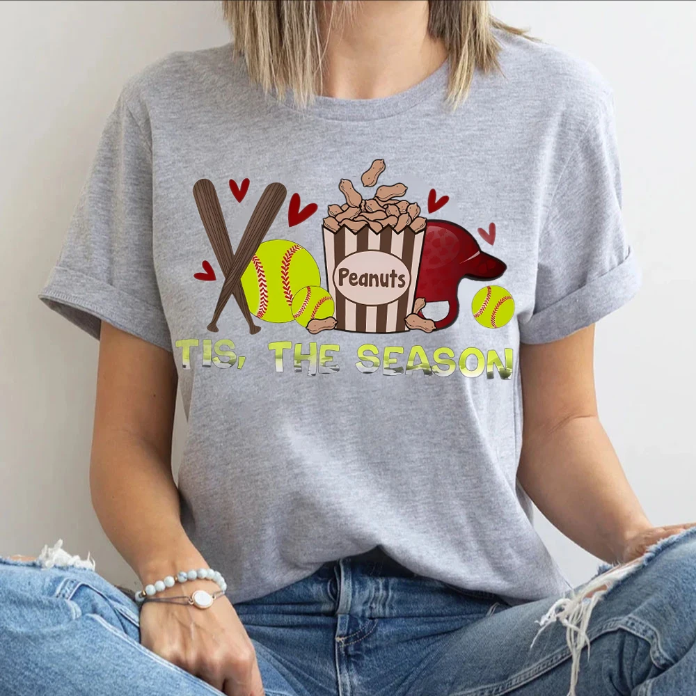 Tis The Season Softball Mom Shirt  Women's T-shirts Softball Sport Shirt Peanut Lover Gift Short sleeve Youthful Woman Clothes