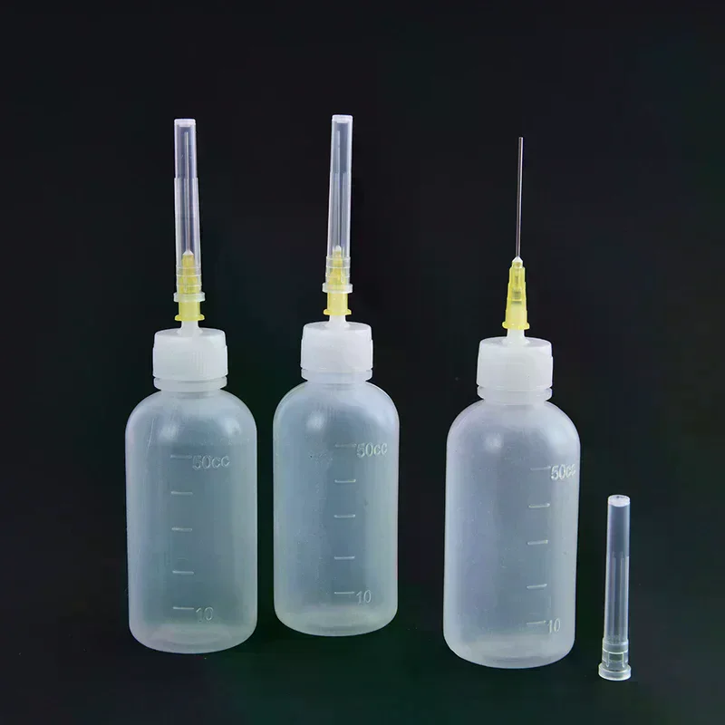 

Набор из 3 прозрачных полиэтиленовых дозирующих бутылочек по 50 мл для паяльной пасты и флюса + 3 иглы-инструменты