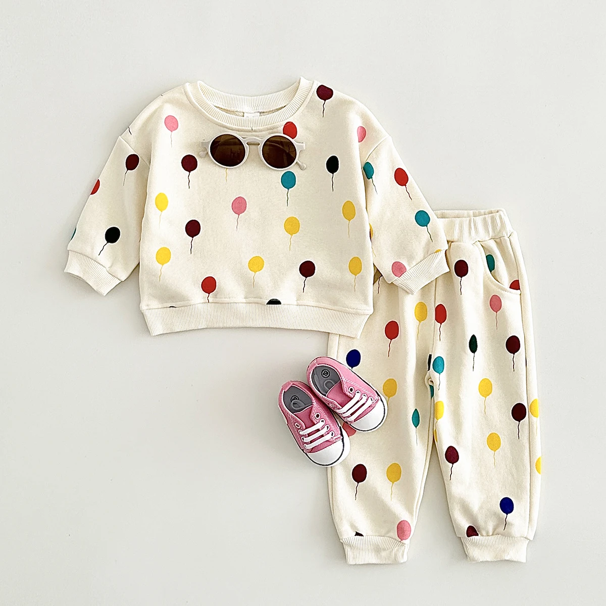 2024 Newborn Baby Clothing Spring Autumn Sets Children\'s Clothing Full Body Festival Balloon Print Set Baby Boys Girls Suit