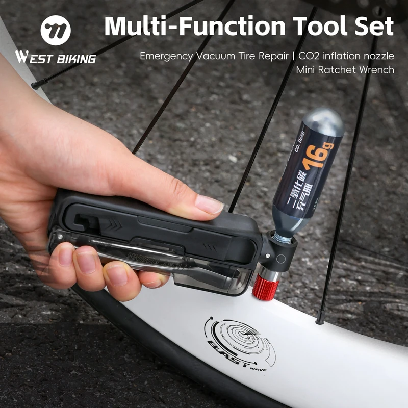 WEST BIKING 15-in-1 Multi-Function Wrench Kit Portable Aluminium Alloy Magnetic Ratchet Wrench Kit Pump Nozzle Bike Repair Tools