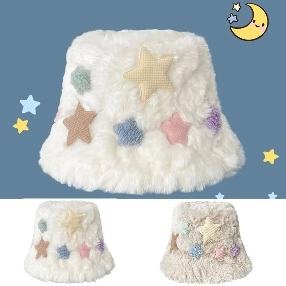 قبعة صياد السمك من القطيفة على شكل نجمة قبعة دلو كاجوال للسيدات قابلة للطي قبعة بنما للخريف والشتاء قبعة حماية الأذن الدافئة اللطيفة