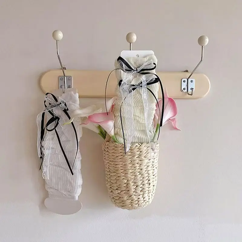 Summer Lolita Girl's Thin Cotton Arm Sleeves Cute Beige Mesh Lace Bowknot Leg Sleeves Children Students' Pleated Long Leg Guards