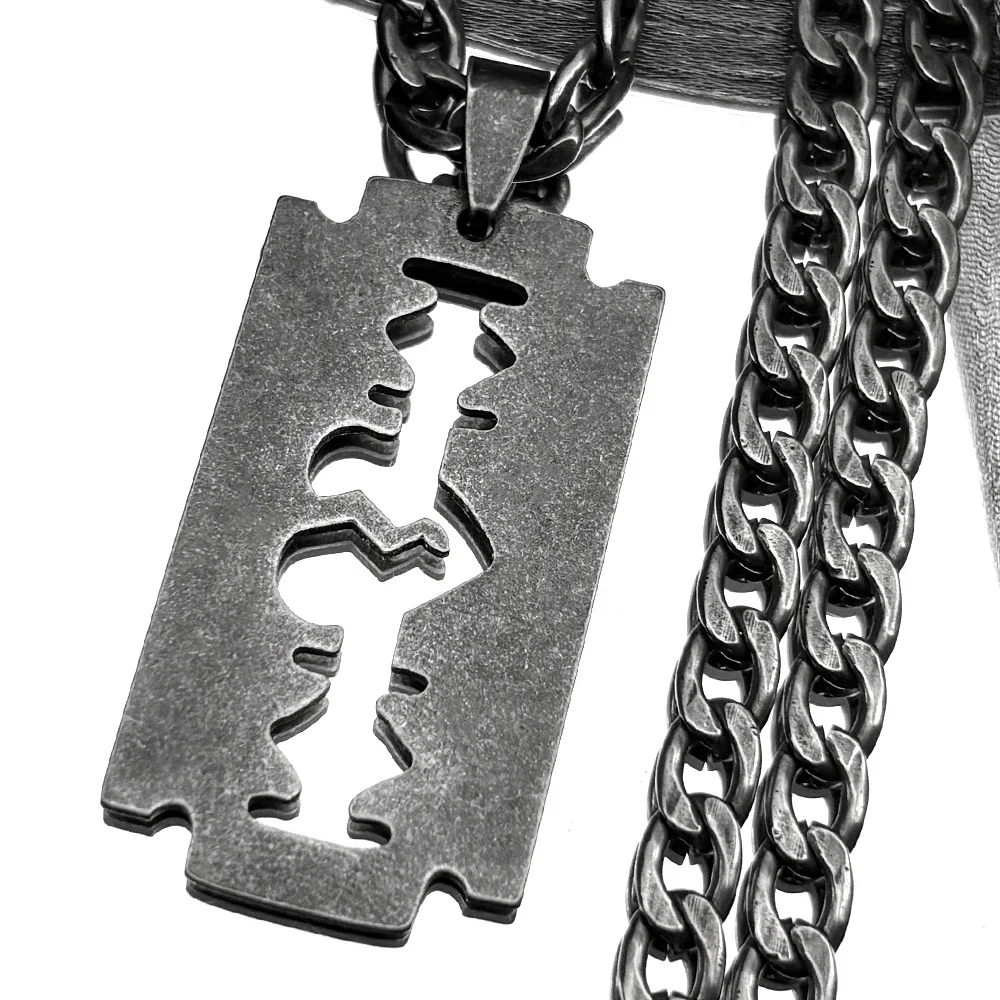 Razor Blade Pendant Necklace for Men Women Black Color Stainless Steel Gothic Steampunk Grunge Hip Hop Chain Necklaces Jewelry