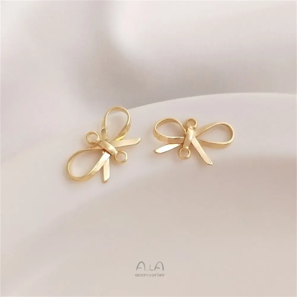 

14K Gold-plated Double Hanging Bow Pendant Connector Hand Diy Earrings Ear Jewelry Pendant Materials K140