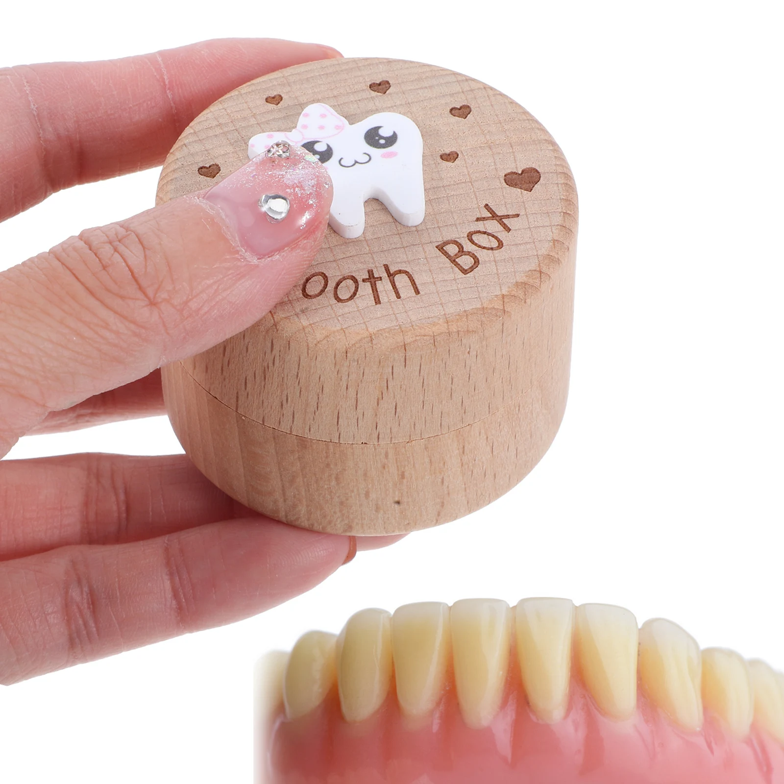 صندوق تذكار لأسنان الأطفال الخشبية، حامل أسنان لطيف، صدر صغير لشعر الأسنان المفقودة، صندوق أسنان للأولاد والبنات