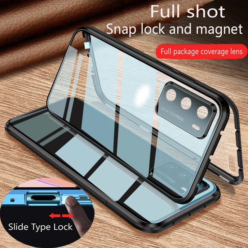 

Double Sided Glass Metal Magnetic Snap Lock Case For Redmi Note 11S 11T 13 12 Pro Plus 5G K50i Camera Lens Protect Cover Cases