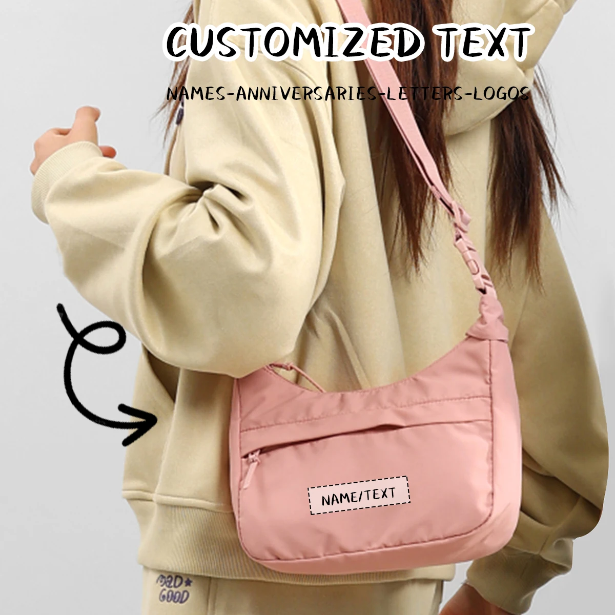 

Сумка-кроссбоди с индивидуальным логотипом для женщин, новинка, модная маленькая сумка из холста, нейлоновая тканевая студенческая сумка через плечо, легкая весенне-летняя сумка для мам, персонализированная, сделай сам