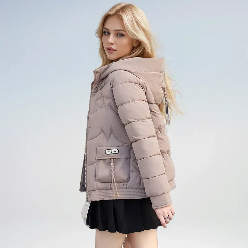 2024 New Women Down Cotton Padded Jacket Korean Loose Hooded Cotton Coat Elegant Female Parkas Winter Plus Size Outwear